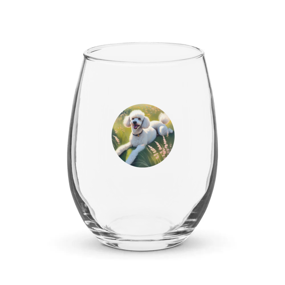 PugMug Custom White Poodle Stemless Wine Glass