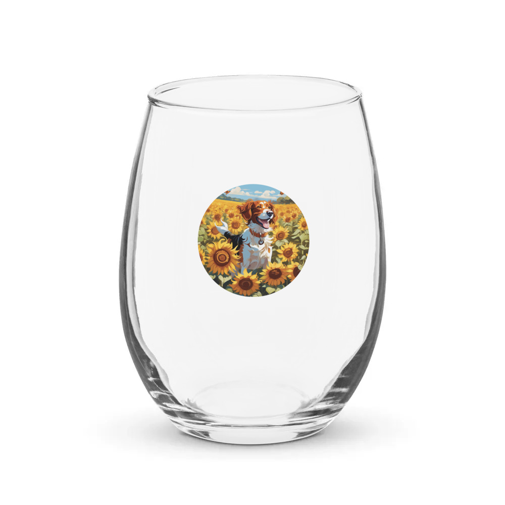 PugMug Custom Brittany Dog Stemless Wine Glass