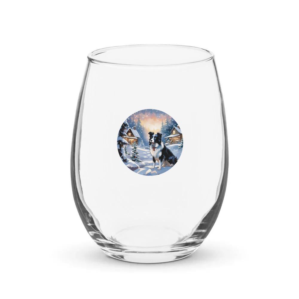 PugMug Custom Border Collie Stemless Wine Glass