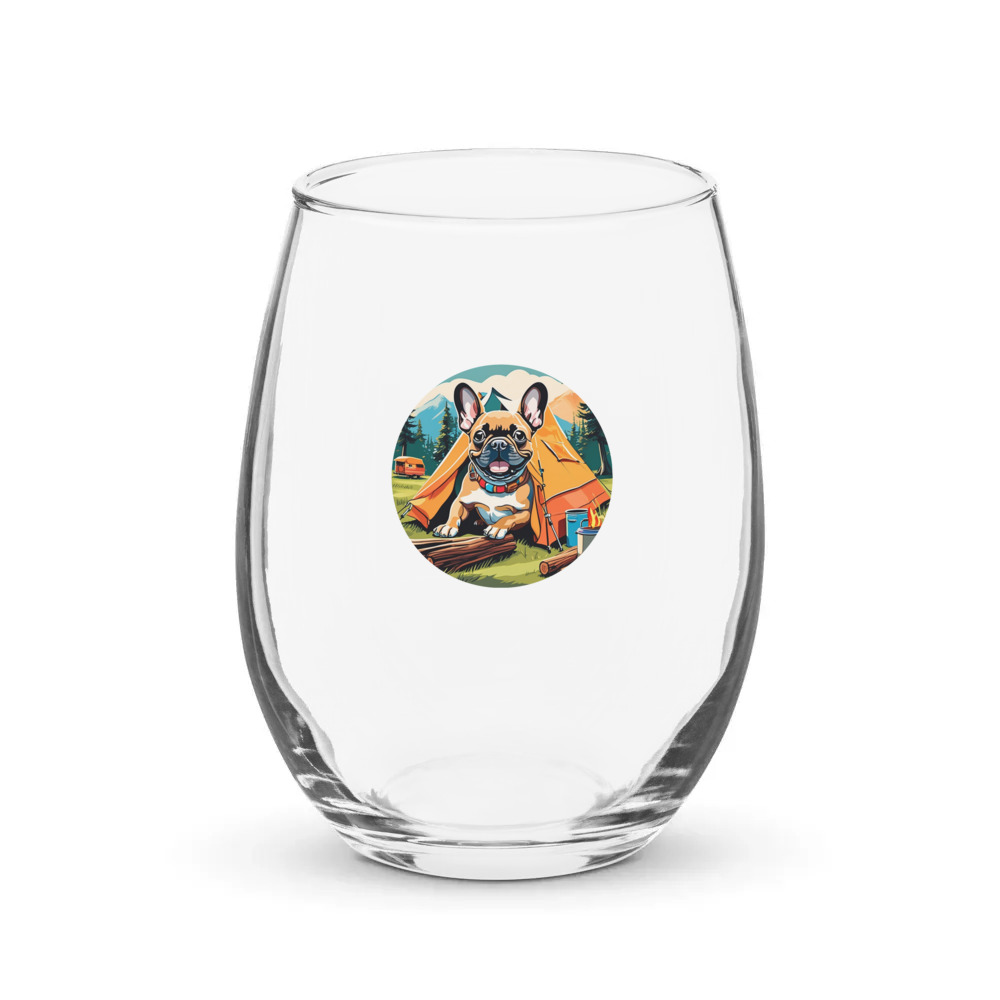PugMug Custom Tan French Bulldog Stemless Wine Glass