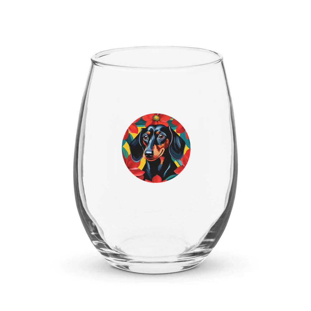 PugMug Custom Black Dachshund Stemless Wine Glass