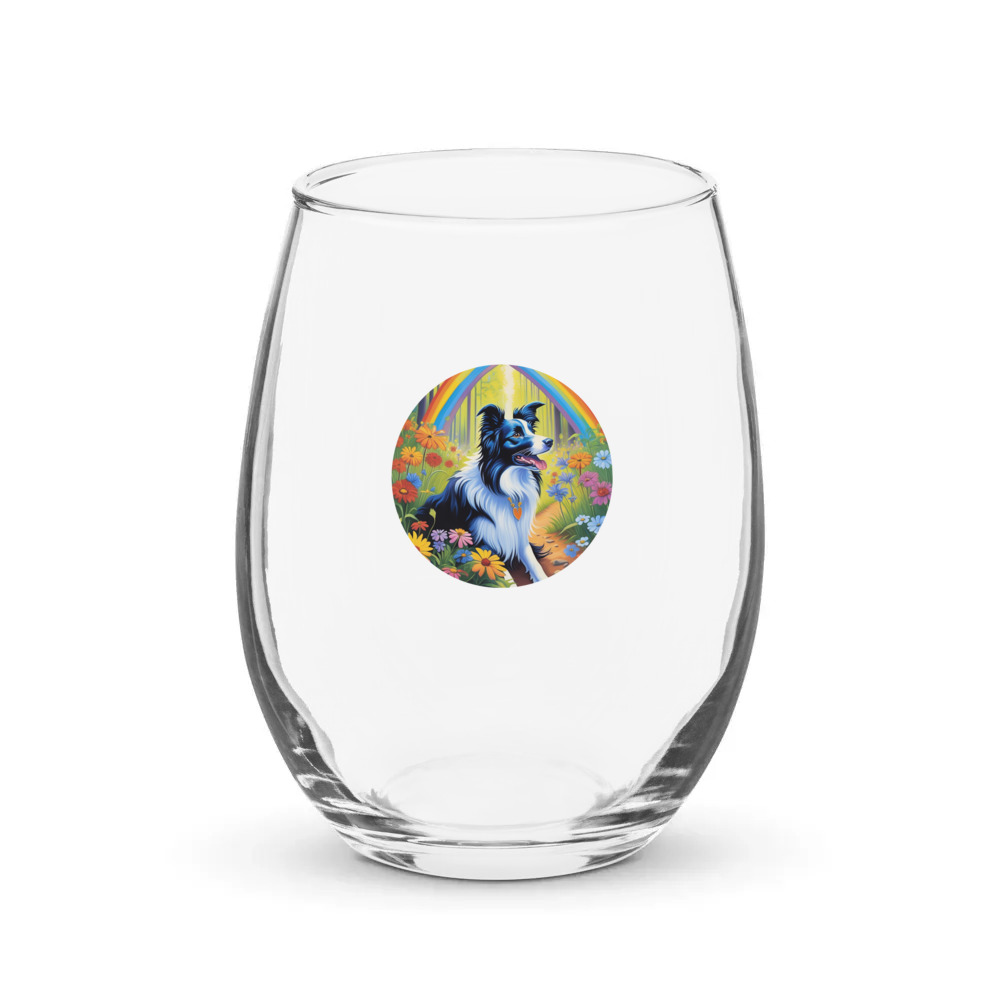 PugMug Custom Border Collie Stemless Wine Glass
