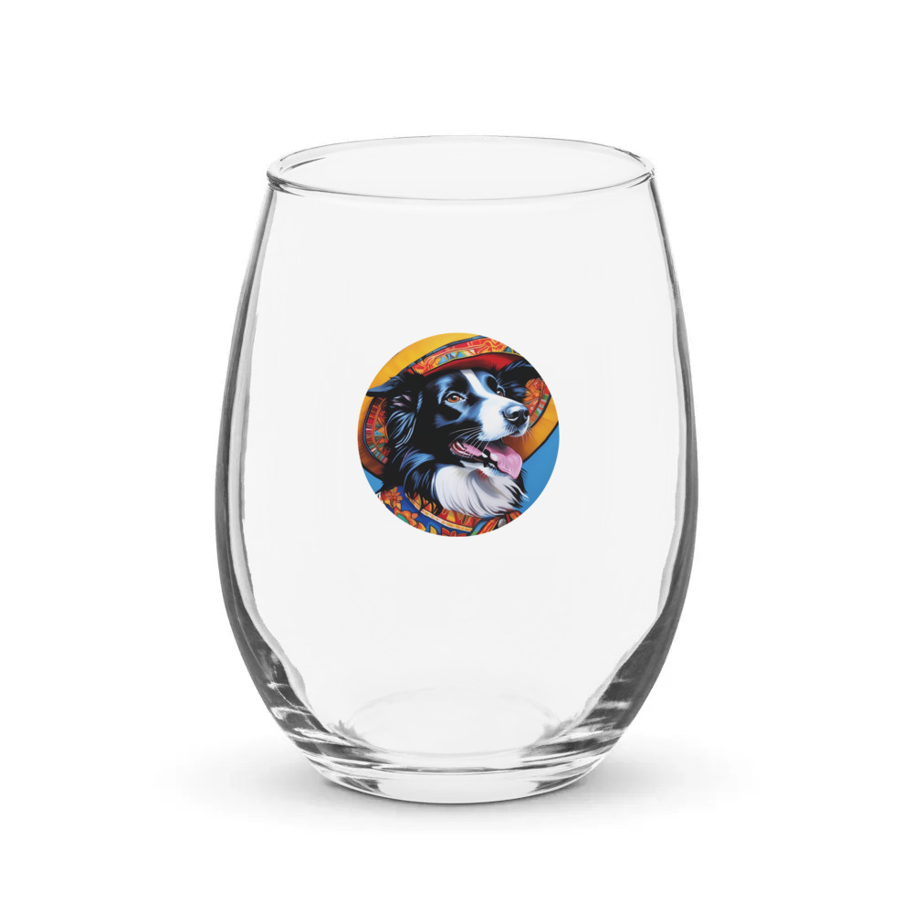 PugMug Custom Border Collie Stemless Wine Glass