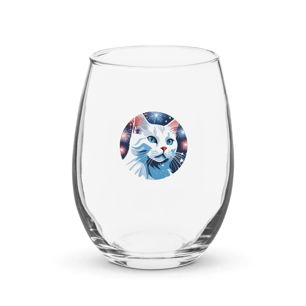 PugMug Custom White Companion Cat Stemless Wine Glass