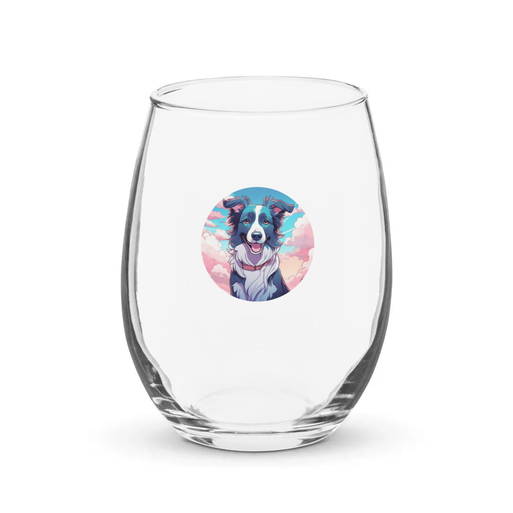 PugMug Custom Border Collie Stemless Wine Glass