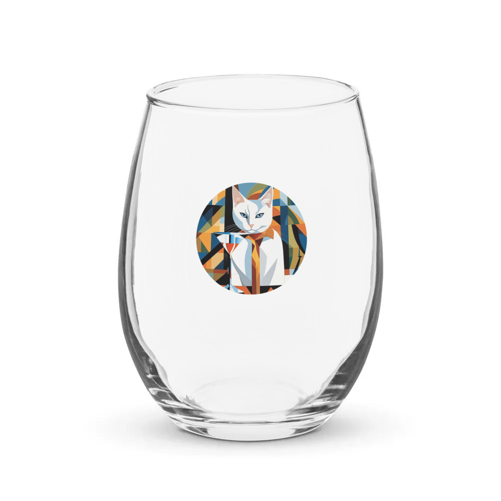 PugMug Custom White Companion Cat Stemless Wine Glass