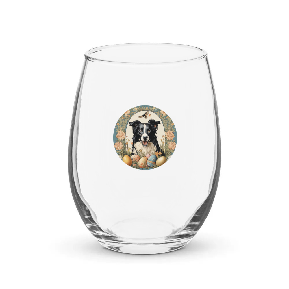 PugMug Custom Border Collie Stemless Wine Glass