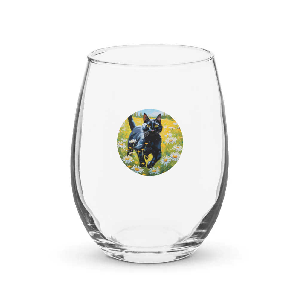 PugMug Custom Black Companion Cat Stemless Wine Glass