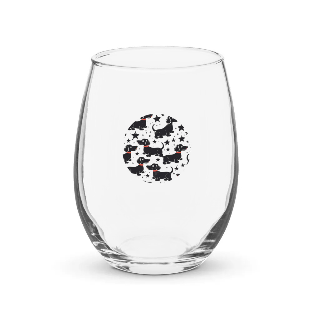 PugMug Custom Black Dachshund Stemless Wine Glass