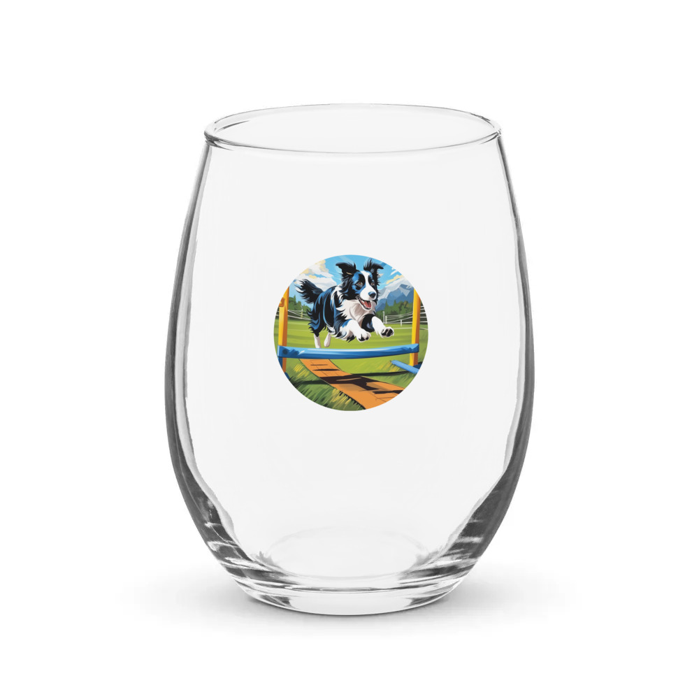 PugMug Custom Border Collie Stemless Wine Glass