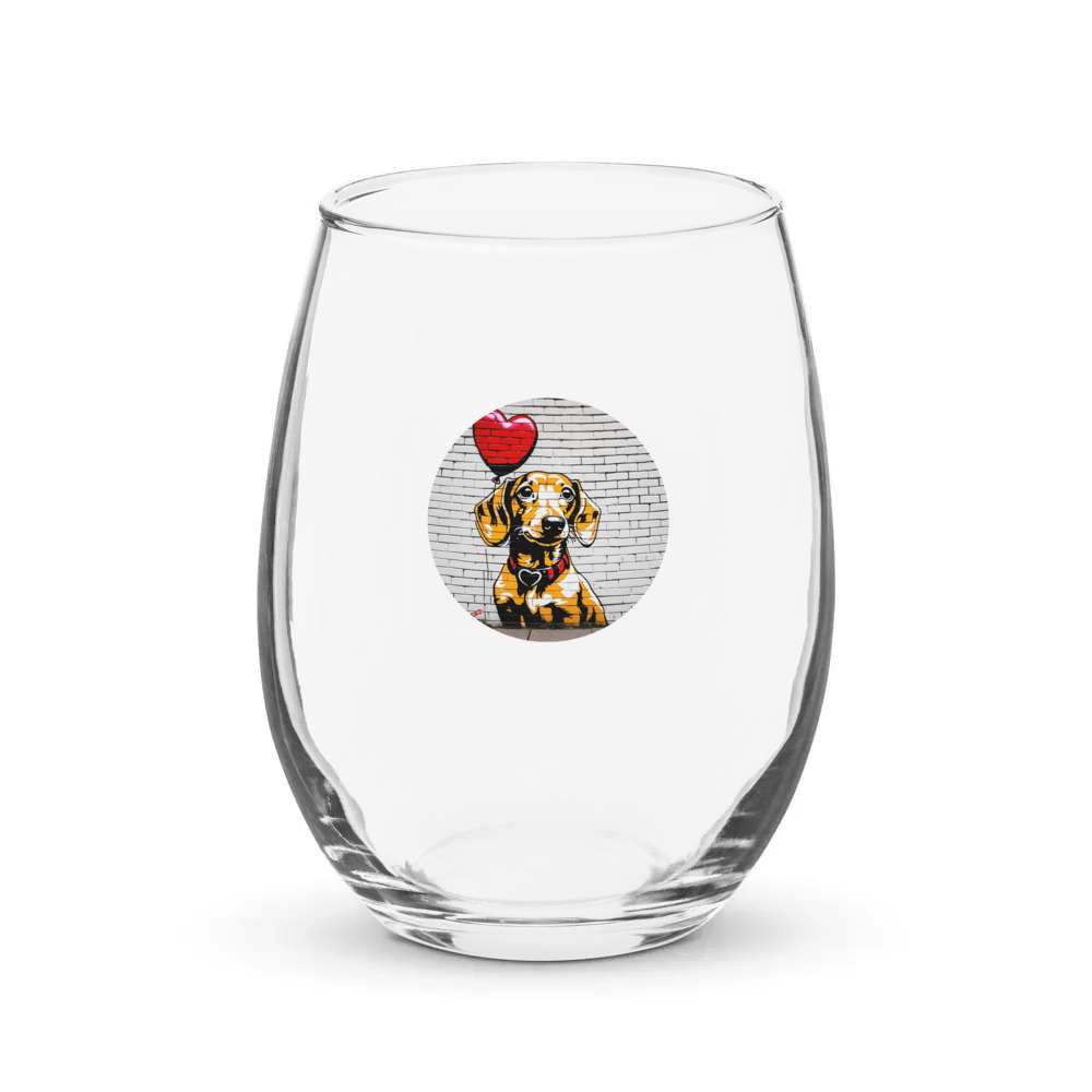 PugMug Custom Tan Dachshund Stemless Wine Glass