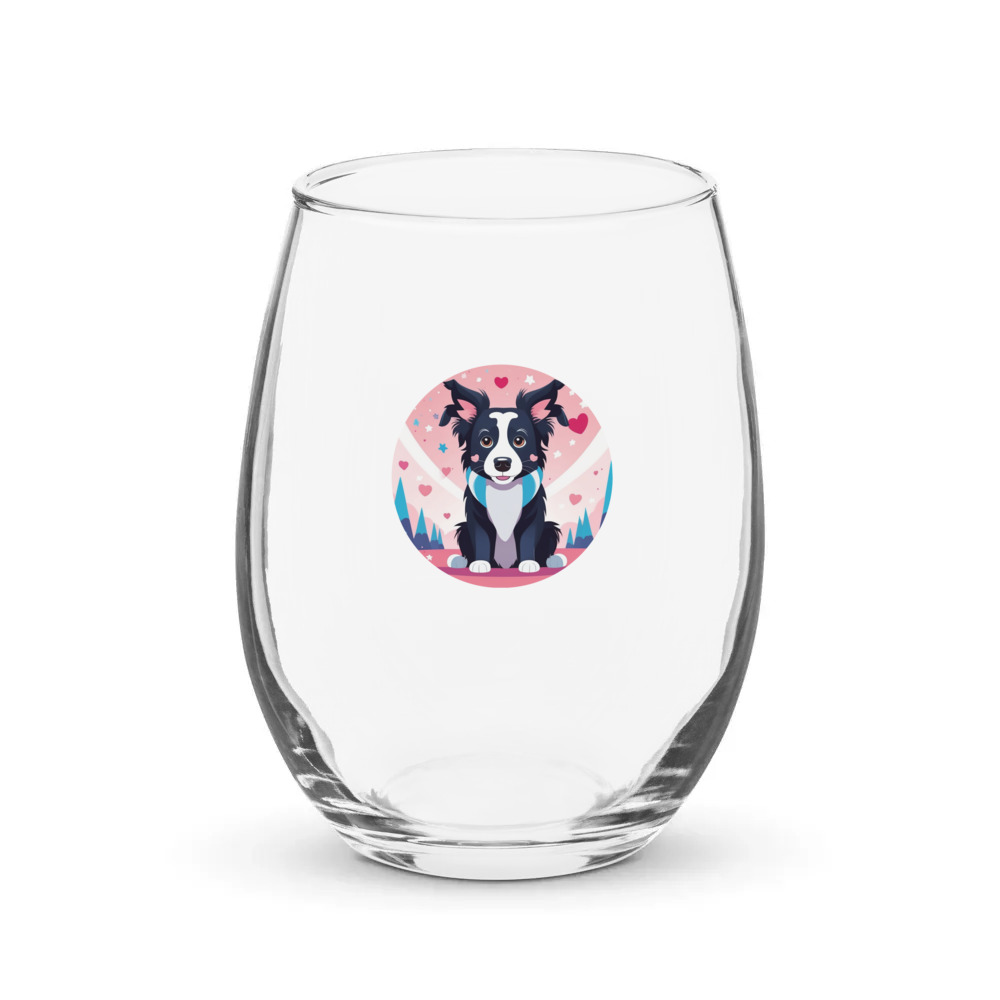 PugMug Custom Border Collie Stemless Wine Glass