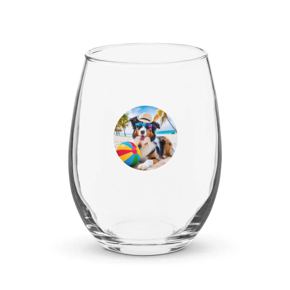PugMug Custom Australian Shepherd Dog Stemless Wine Glass