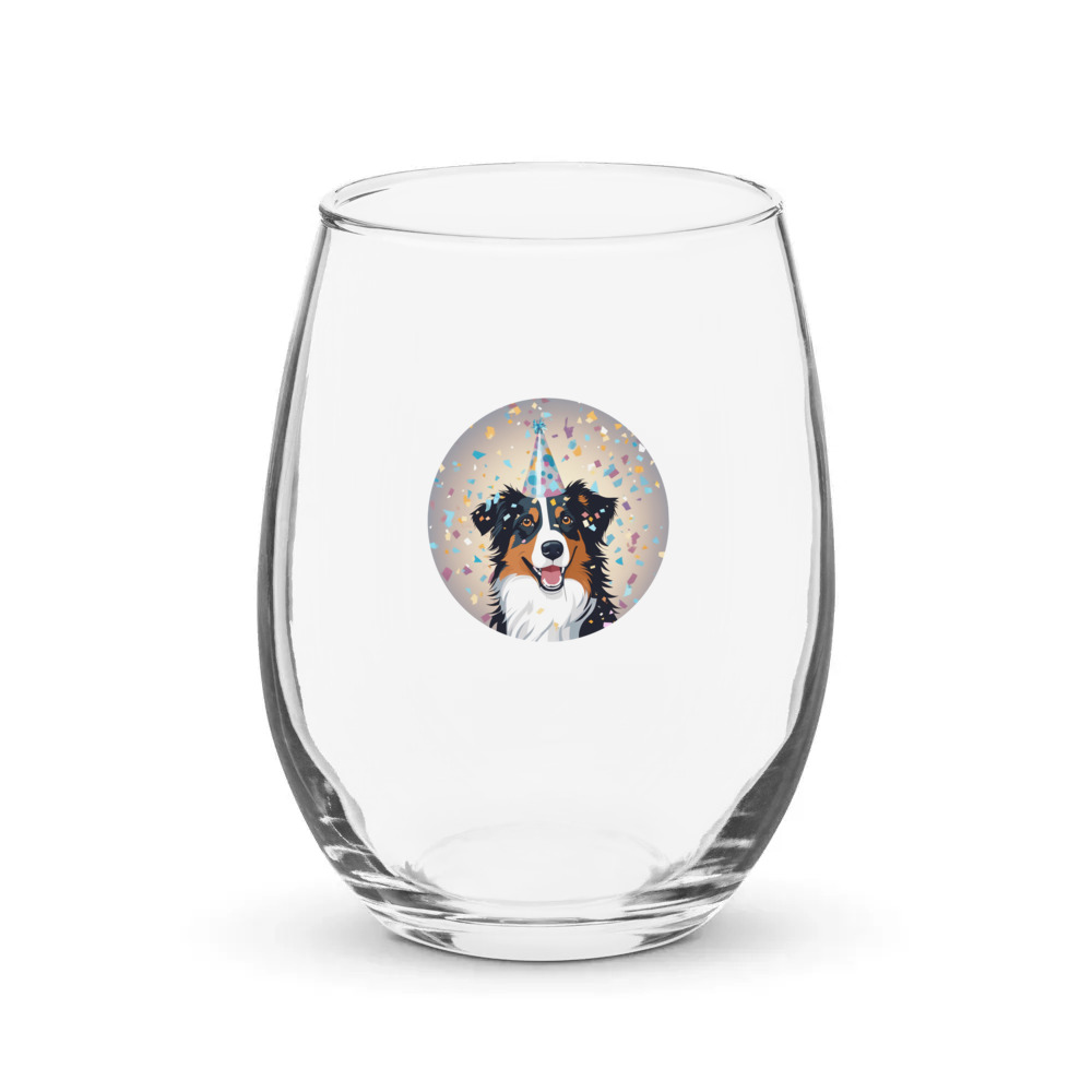 PugMug Custom Australian Shepherd Dog Stemless Wine Glass