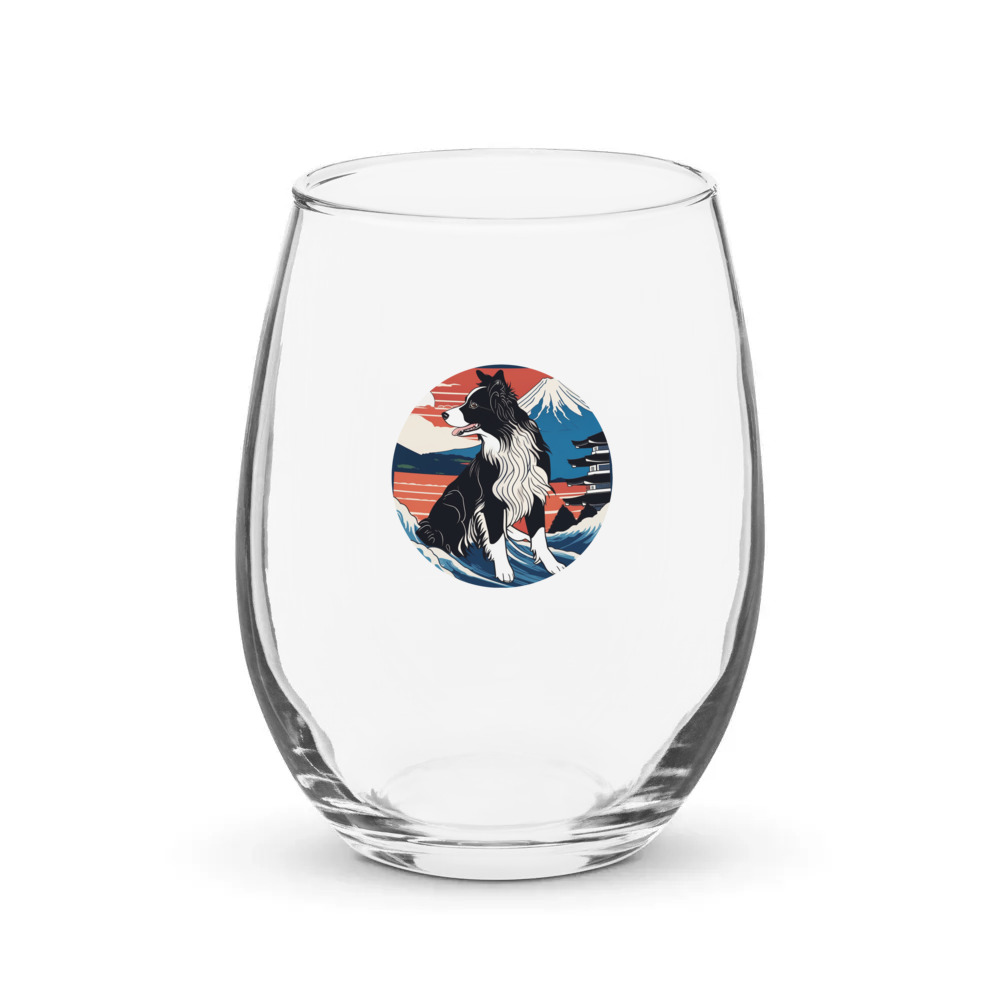 PugMug Custom Border Collie Stemless Wine Glass
