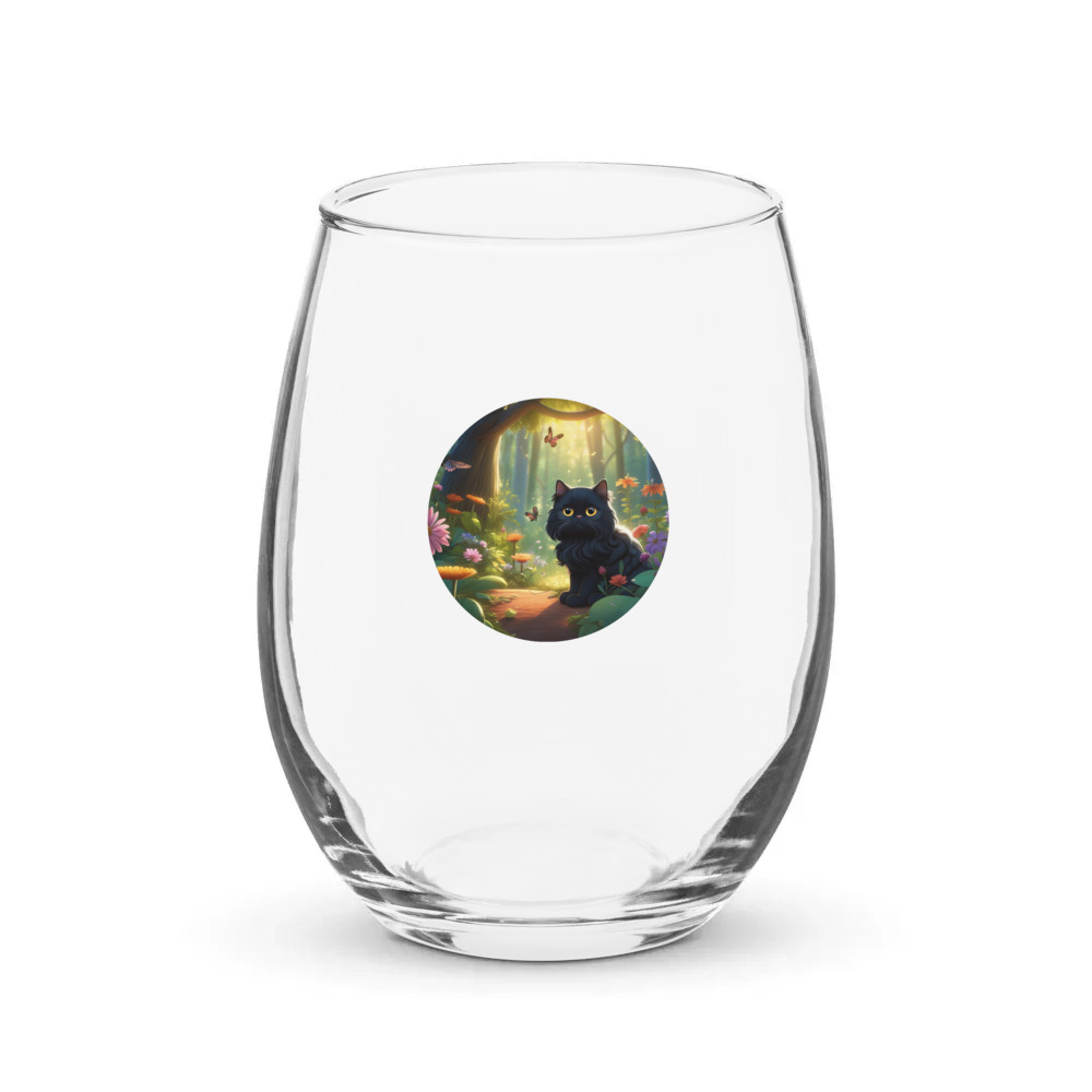 PugMug Custom Black Persian Cat Stemless Wine Glass