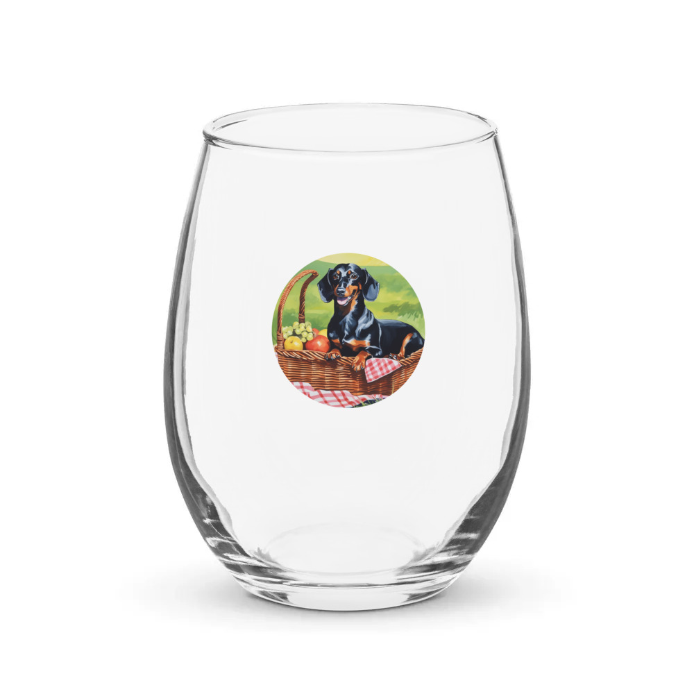 PugMug Custom Black Dachshund Stemless Wine Glass