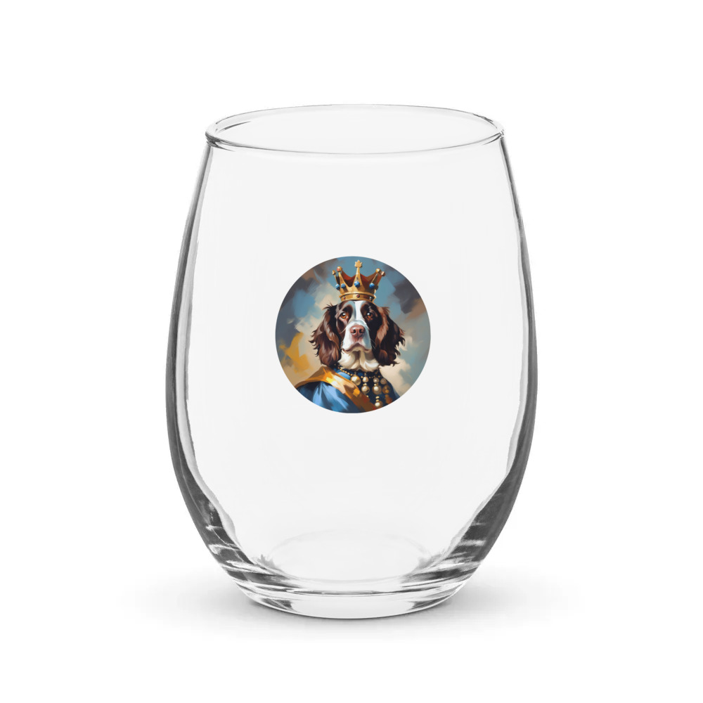 PugMug Custom English Springer Spaniel Stemless Wine Glass