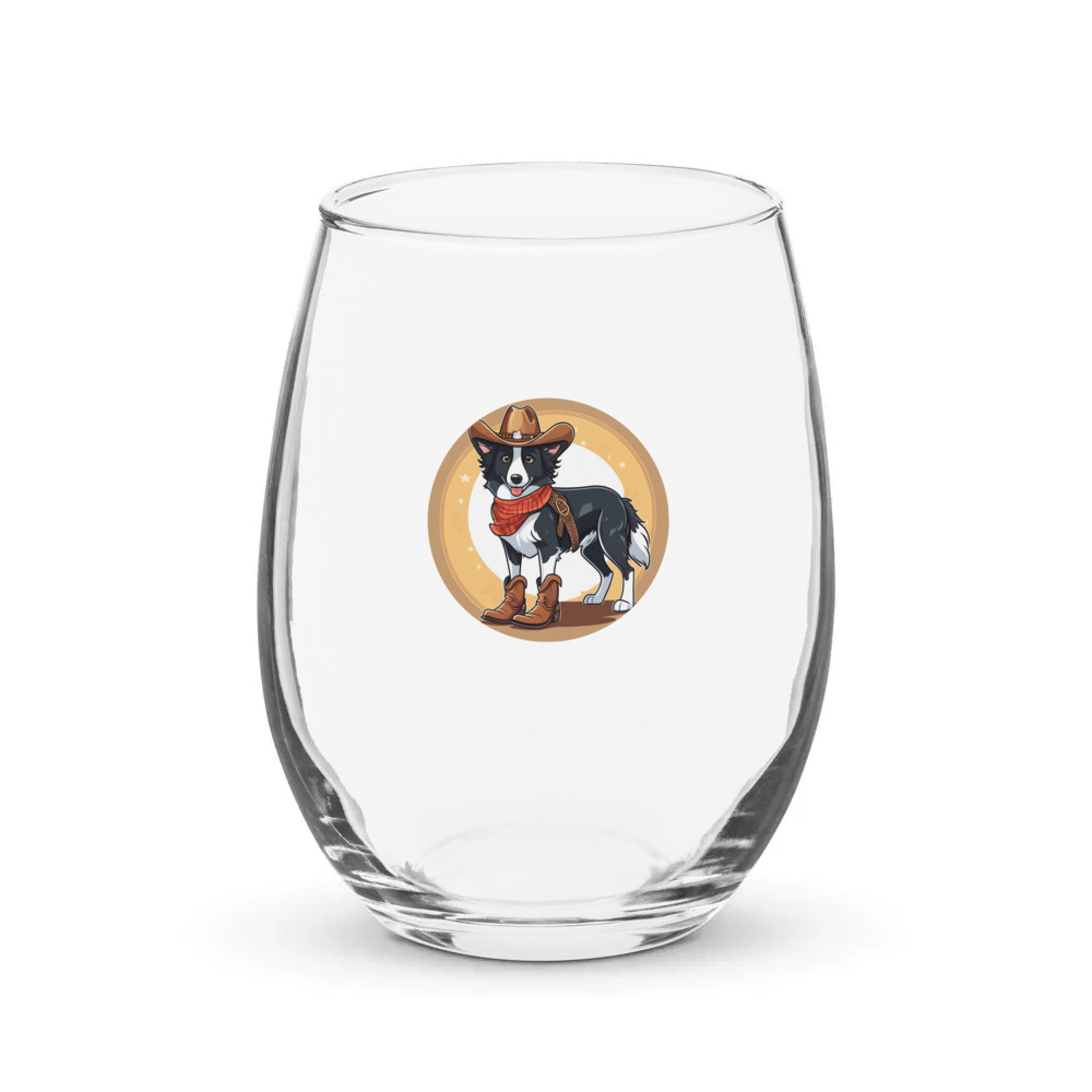 PugMug Custom Border Collie Stemless Wine Glass