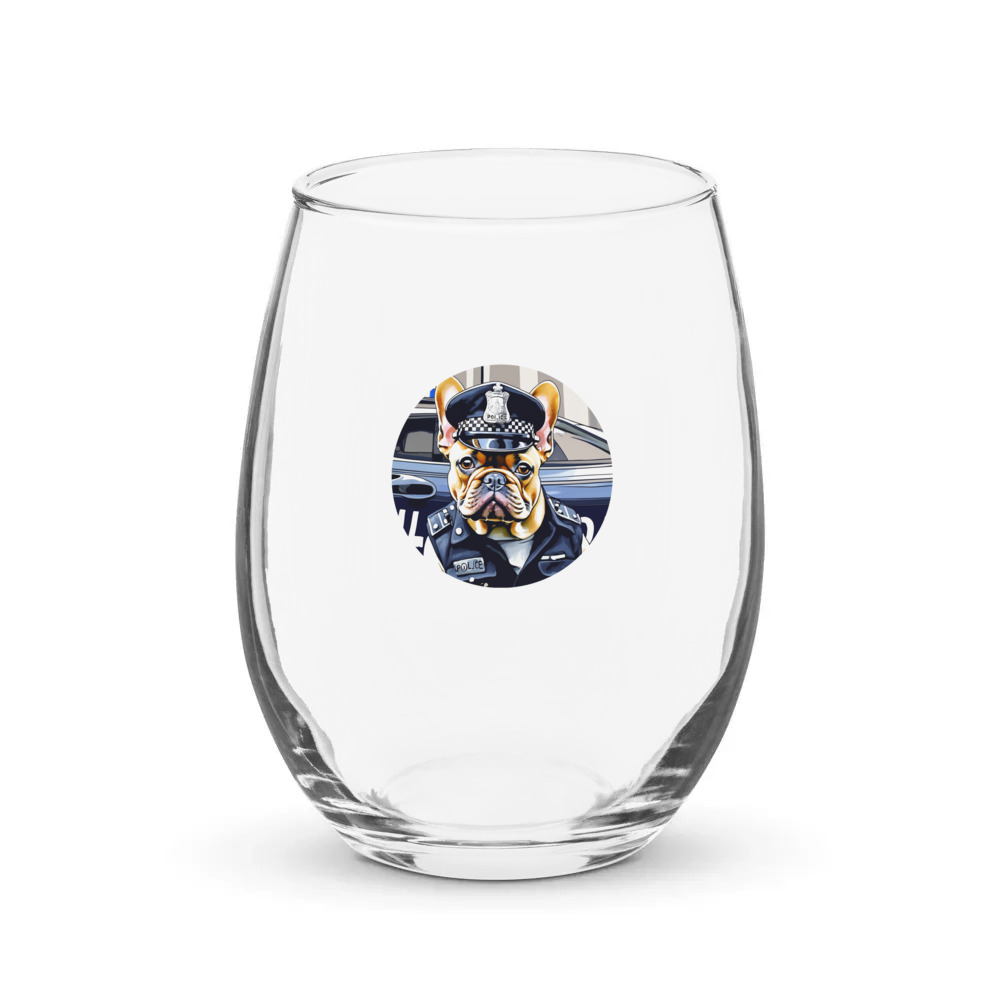 PugMug Custom Tan French Bulldog Stemless Wine Glass