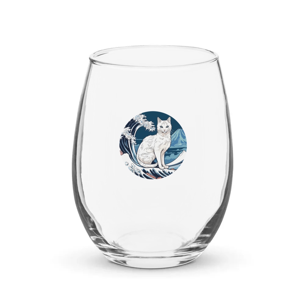 PugMug Custom White Companion Cat Stemless Wine Glass