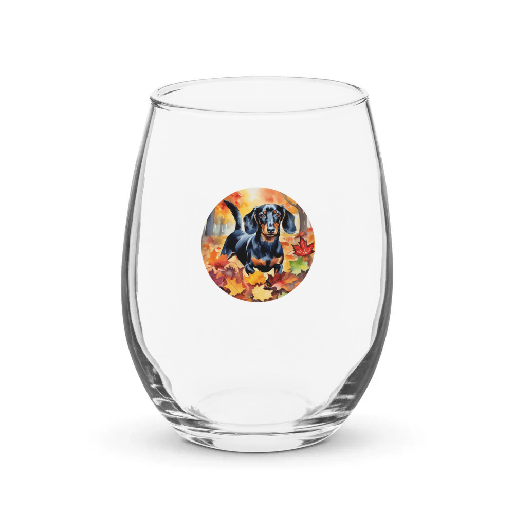 PugMug Custom Black Dachshund Stemless Wine Glass