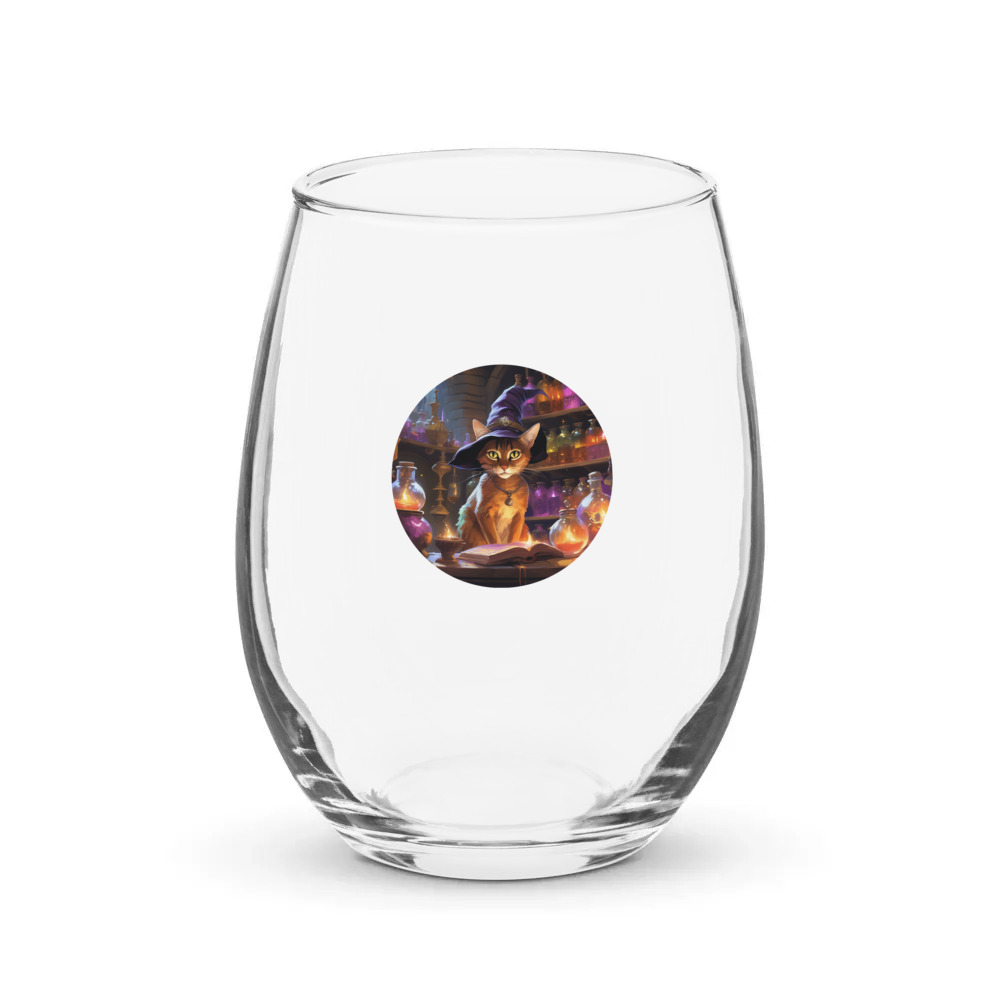 PugMug Custom Tabby Abyssinian Cat Stemless Wine Glass