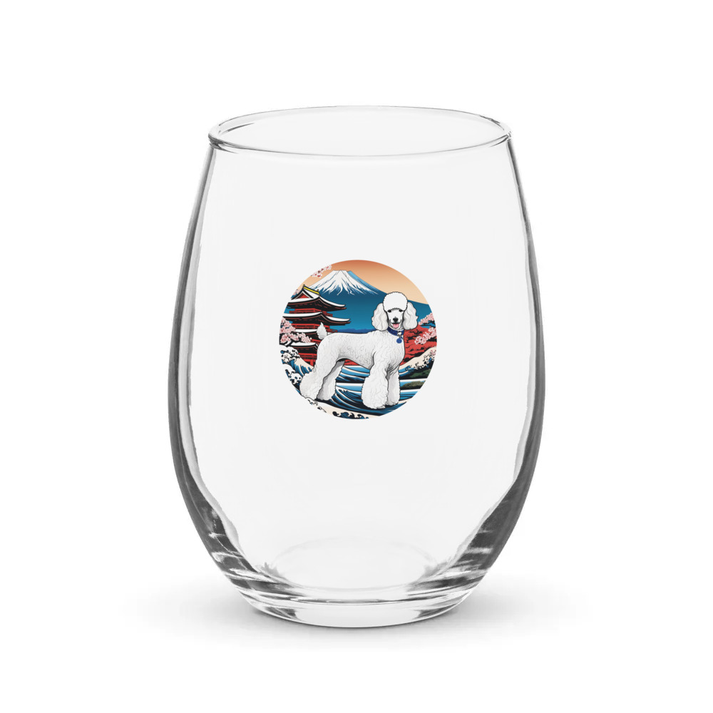 PugMug Custom White Poodle Stemless Wine Glass