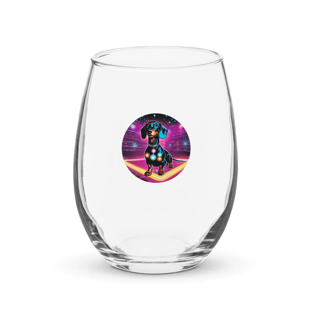 PugMug Custom Black Dachshund Stemless Wine Glass