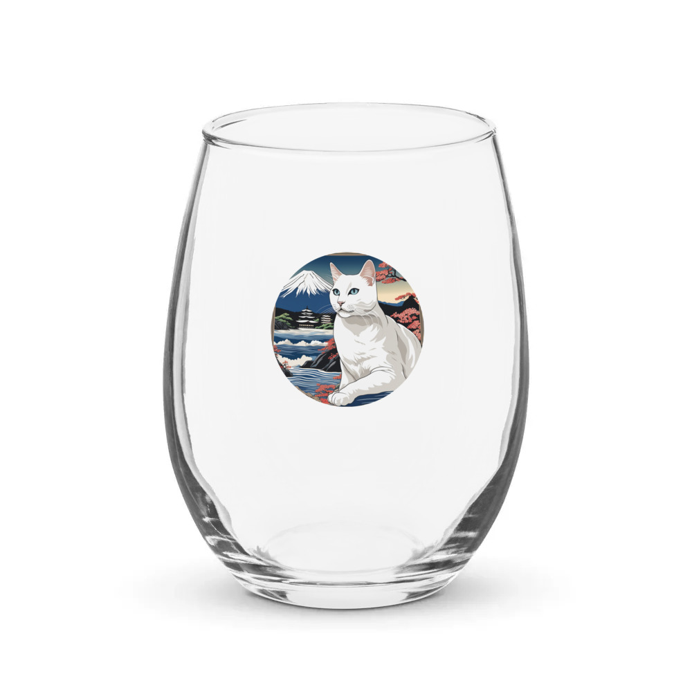 PugMug Custom White Companion Cat Stemless Wine Glass