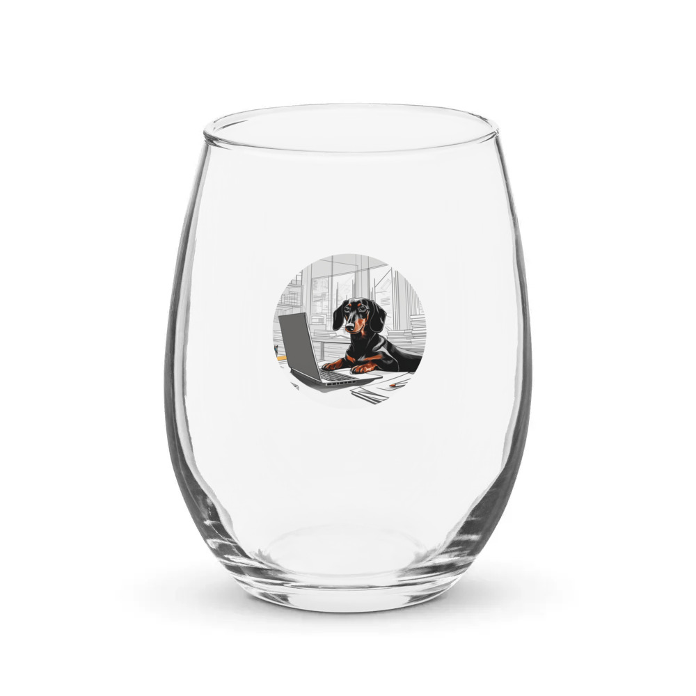 PugMug Custom Black Dachshund Stemless Wine Glass