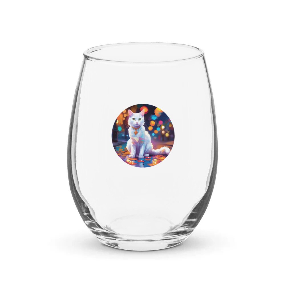 PugMug Custom White Companion Cat Stemless Wine Glass