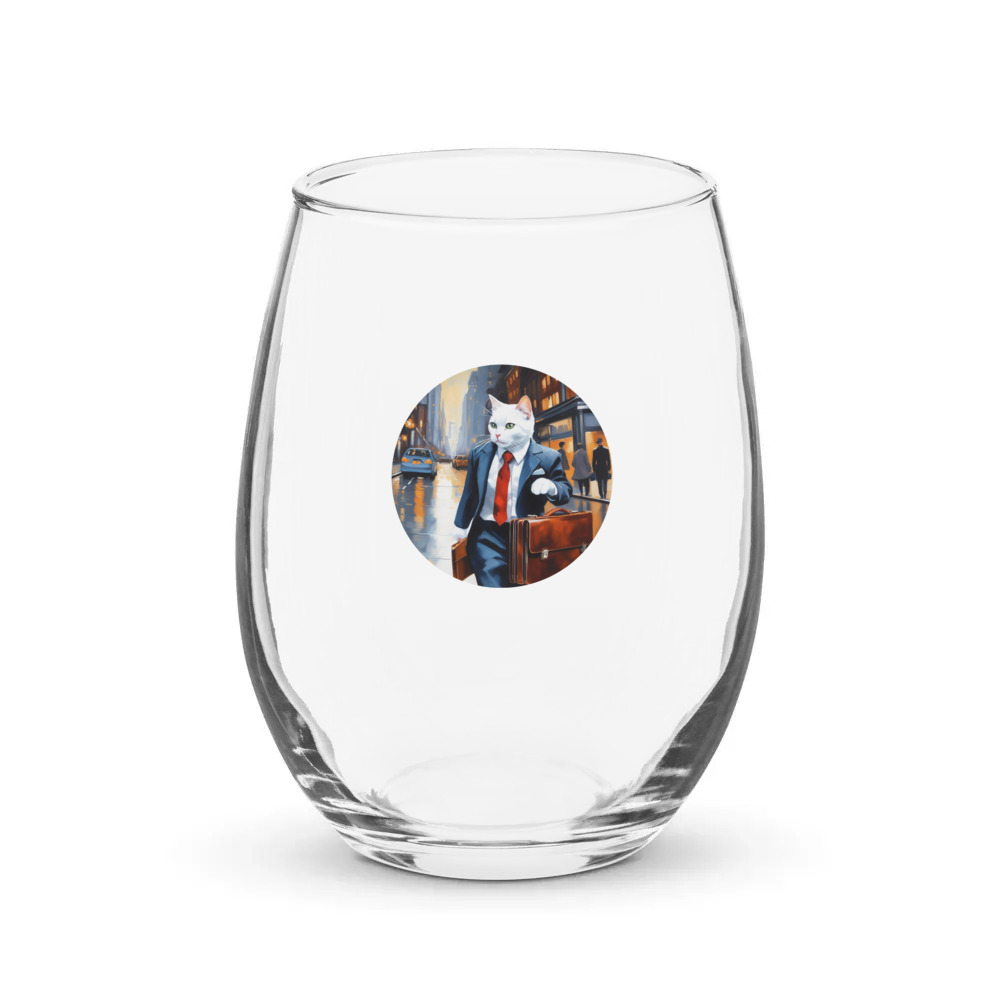 PugMug Custom White Companion Cat Stemless Wine Glass