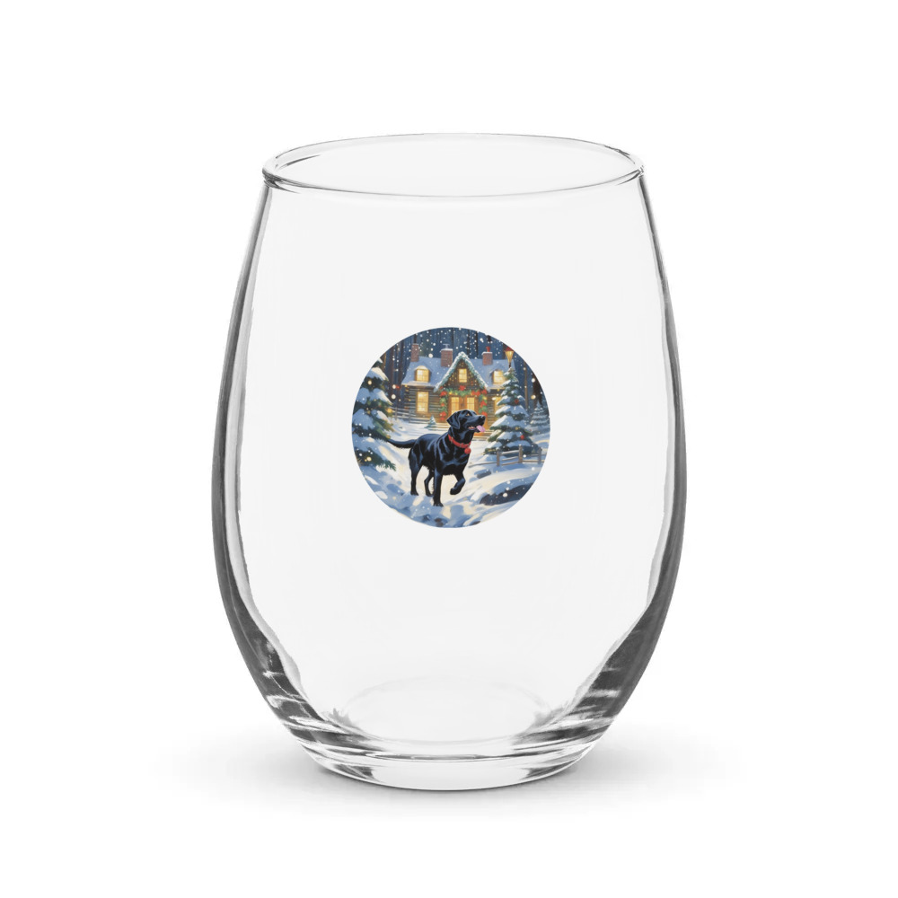 PugMug Custom Black Labrador Retriever Stemless Wine Glass