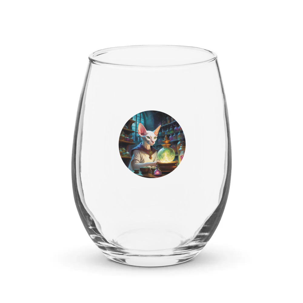 PugMug Custom White Sphynx Cat Stemless Wine Glass