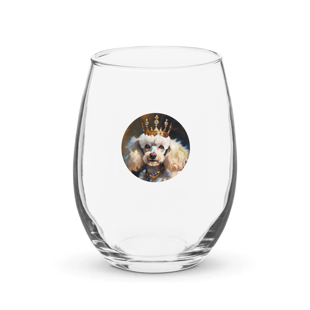 PugMug Custom White Poodle Stemless Wine Glass