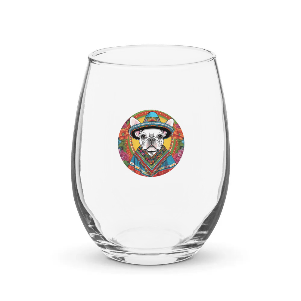 PugMug Custom White French Bulldog Stemless Wine Glass