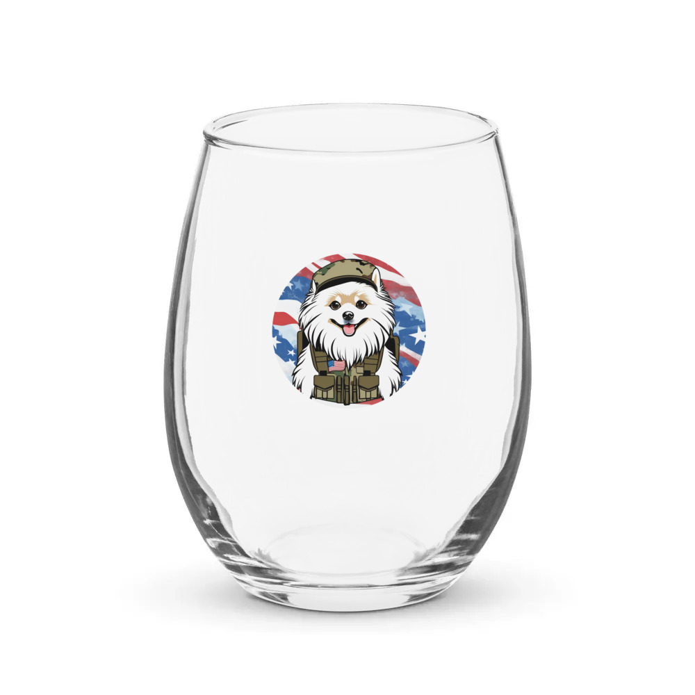 PugMug Custom White Pomeranian Stemless Wine Glass