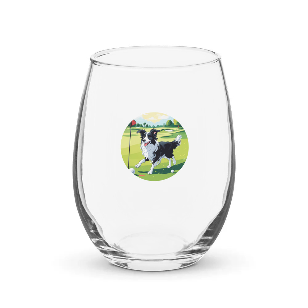 PugMug Custom Border Collie Stemless Wine Glass