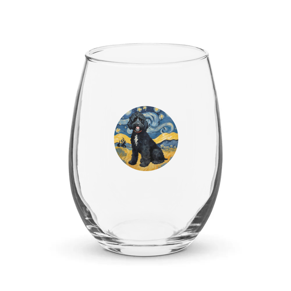 PugMug Custom Portuguese Water Dog Stemless Wine Glass