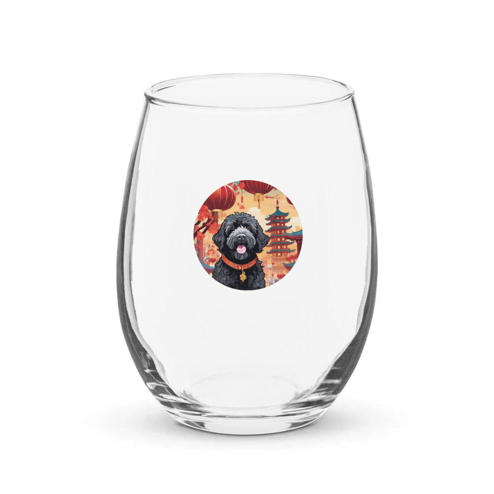 PugMug Custom Portuguese Water Dog Stemless Wine Glass