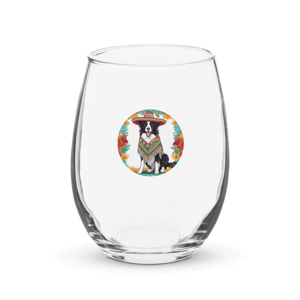 PugMug Custom Border Collie Stemless Wine Glass