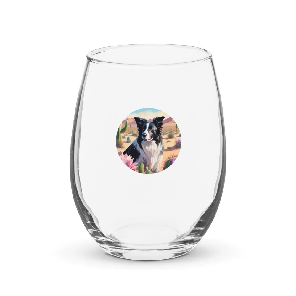 PugMug Custom Border Collie Stemless Wine Glass