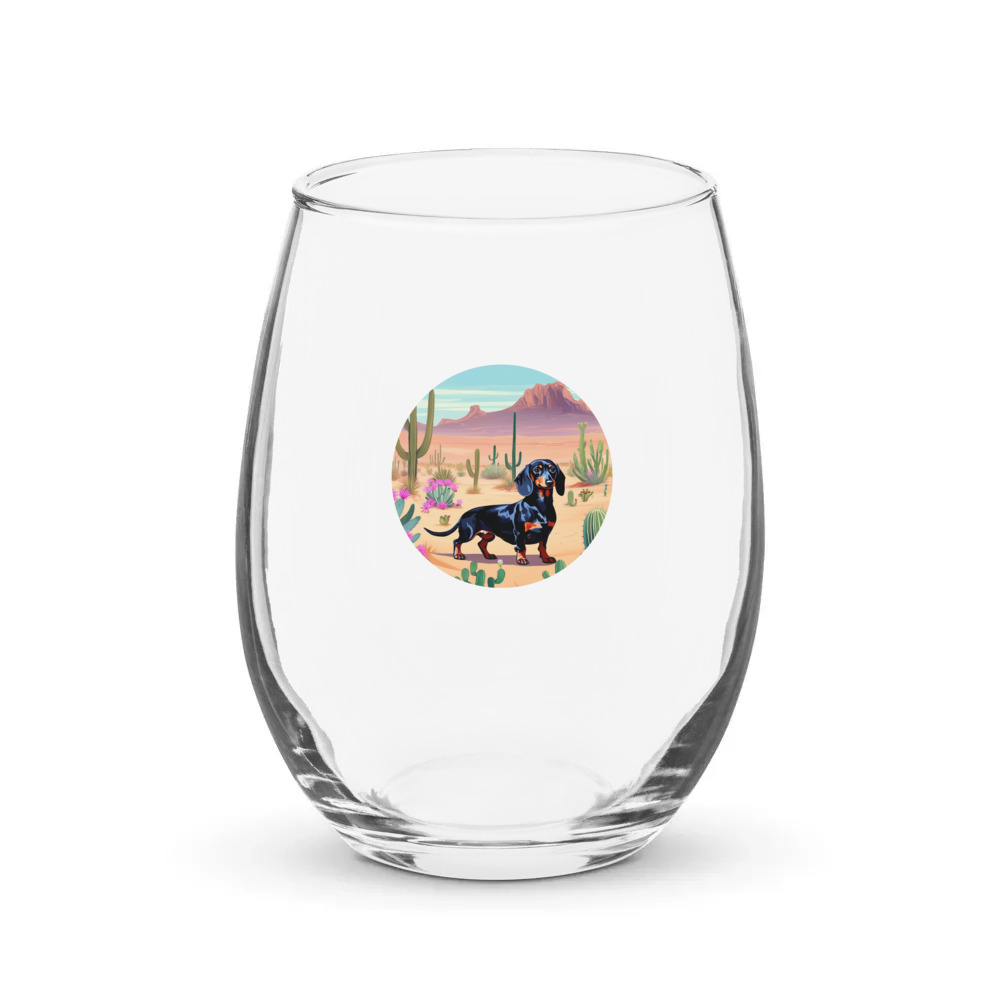 PugMug Custom Black Dachshund Stemless Wine Glass