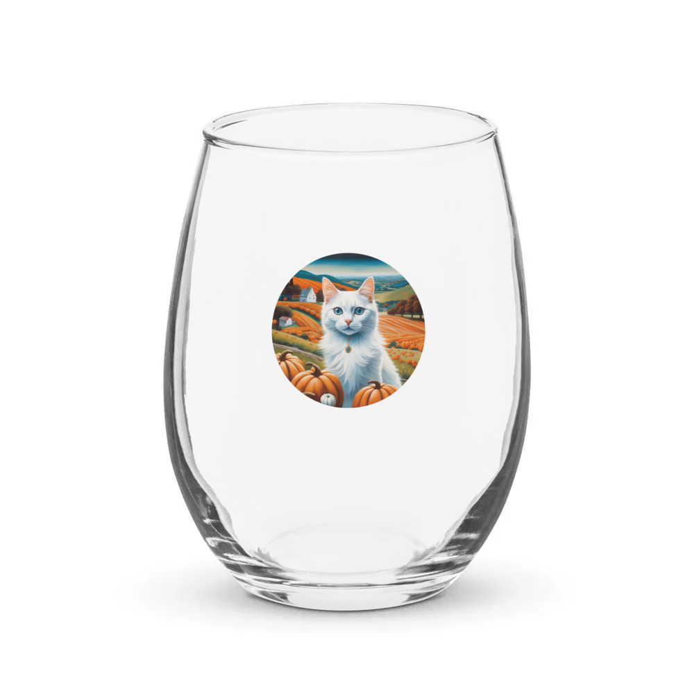 PugMug Custom White Companion Cat Stemless Wine Glass