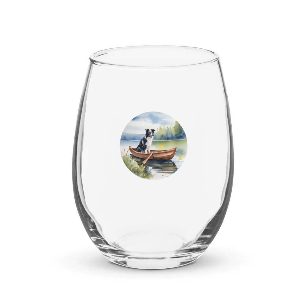 PugMug Custom Border Collie Stemless Wine Glass