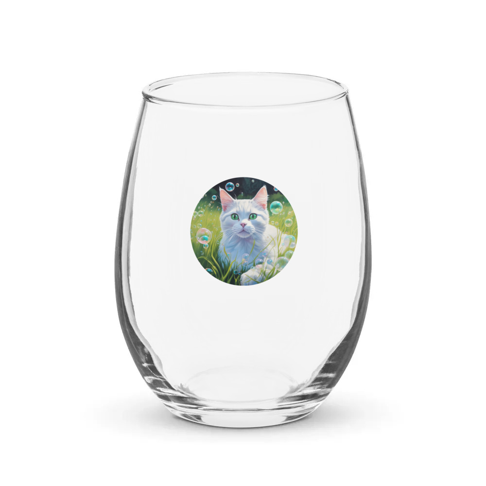 PugMug Custom White Companion Cat Stemless Wine Glass