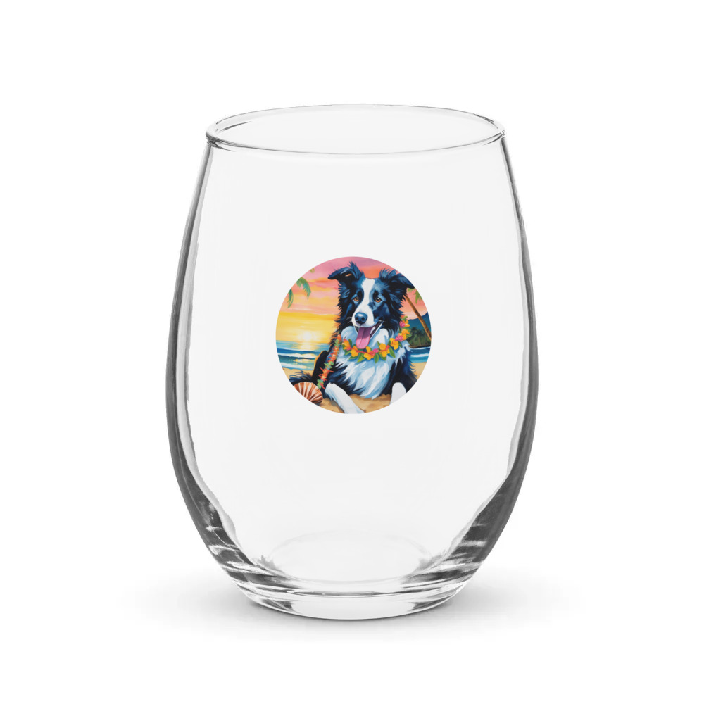 PugMug Custom Border Collie Stemless Wine Glass
