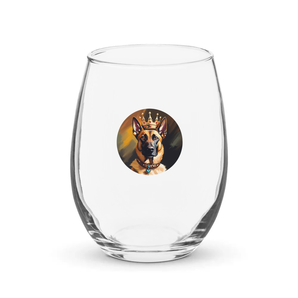 PugMug Custom Belgian Malinois Stemless Wine Glass