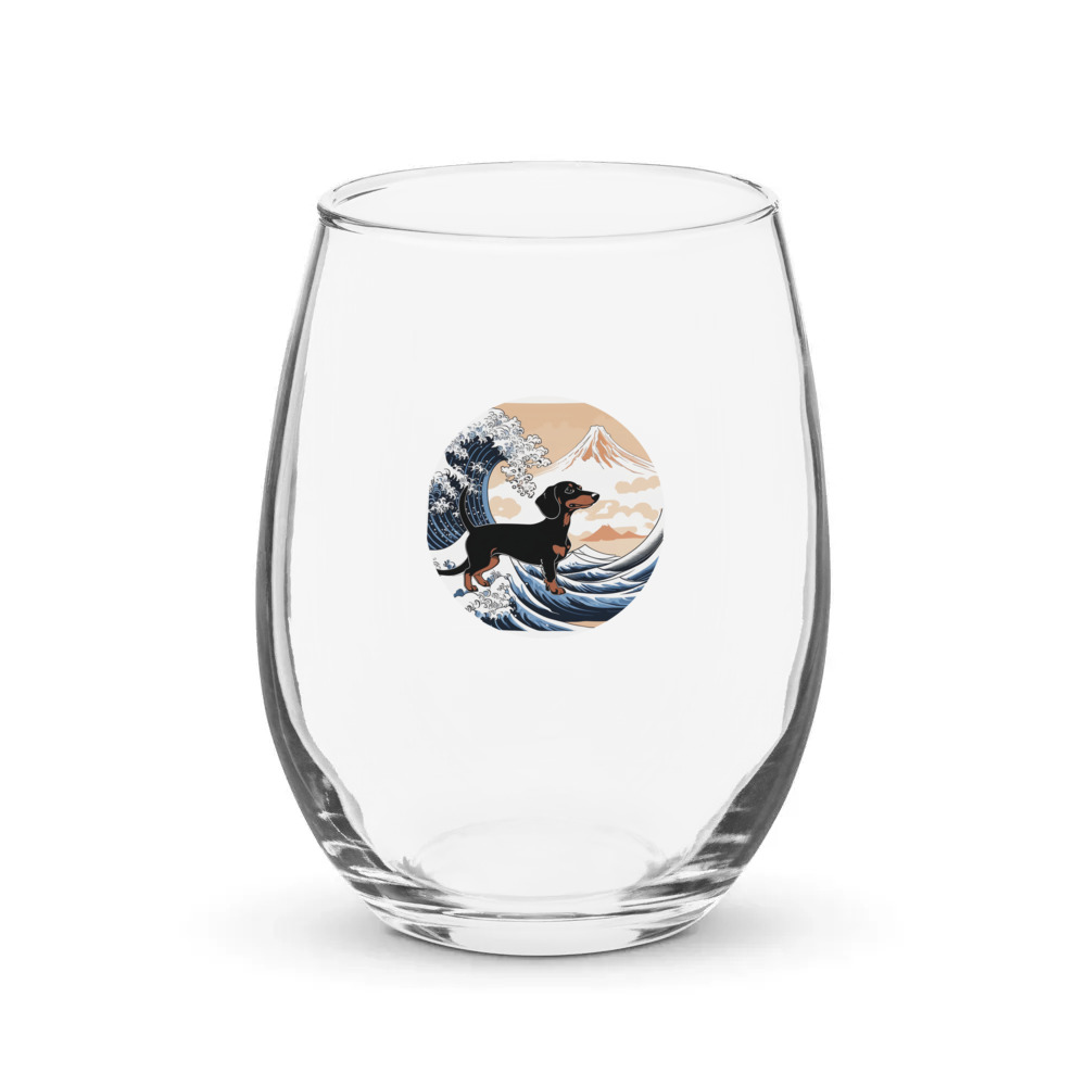 PugMug Custom Black Dachshund Stemless Wine Glass